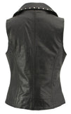 Xelement XS1028 Women's 'Dita' Black Motorcycle Leather Vest with Riveted Lapel Collar