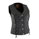 Milwaukee Leather XS1216 Ladies Black Leather Vest with Front Laces