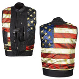 Xelement ‘Gold Series’ XS13002 Men's 'Stars and Stripes’ Black Leather Motorcycle Vest with USA Flag Liner