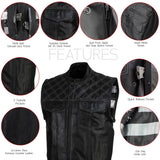 Xelement XS13003 Men's Black 'Stars and Stripes’ Leather Motorcycle Vest with USA Flag Liner