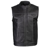 Xelement ‘Gold Series’ XS13004 Men's 'Dagger’ Black Leather Motorcycle Vest with Flannel Liner