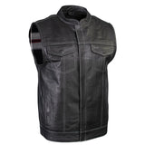 Xelement ‘Gold Series’ XS13004 Men's 'Dagger’ Black Leather Motorcycle Vest with Flannel Liner