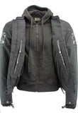 Xelement XS1704 Men’s 'Vengeance' Black Armored Textile Motorcycle Jacket with Skull Embroidery