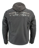 Xelement XS1704 Men’s 'Vengeance' Black Armored Textile Motorcycle Jacket with Skull Embroidery