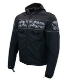 Xelement XS1704 Men’s 'Vengeance' Black Armored Textile Motorcycle Jacket with Skull Embroidery