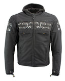 Xelement XS1704 Men’s 'Vengeance' Black Armored Textile Motorcycle Jacket with Skull Embroidery