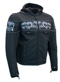 Xelement XS1704 Men’s 'Vengeance' Black Armored Textile Motorcycle Jacket with Skull Embroidery