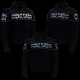 Xelement XS1704 Men’s 'Vengeance' Black Armored Textile Motorcycle Jacket with Skull Embroidery