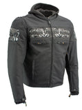 Xelement XS1704 Men’s 'Vengeance' Black Armored Textile Motorcycle Jacket with Skull Embroidery