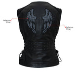 Xelement XS24001 Women's ‘Winged’ Black Studded Motorcycle Rider Leather Vest with Reflective Wings