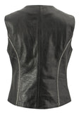 Xelement XS24002 Women's 'Bling' Black Leather V-Neck Motorcycle Rider Vest with Rhinestone Bling Detail