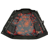 Xelement XS3449 Men's 'Paisley' Black Leather Motorcycle Biker Rider Vest with Red Stitching