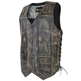 Xelement XS3540 Men's 'Wreck' Distressed Brown Multi-Pocket Motorcycle Biker Rider Leather Vest