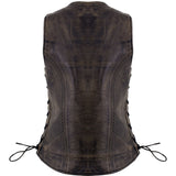 Xelement XS3900 Women's 'Bella' Distressed Brown Leather Motorcycle Biker Rider Vest with Side Laces