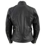 Xelement XS631 Women's 'Raven' Black Premium Cowhide Motorcycle Rider Leather Jacket with Zip-Out Liner