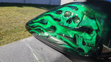 green skulls and Flames Harley fuel tank