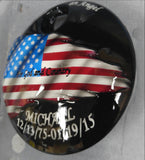 Harley-Tankdeckel mit amerikanischer Flagge und Gedenktafel