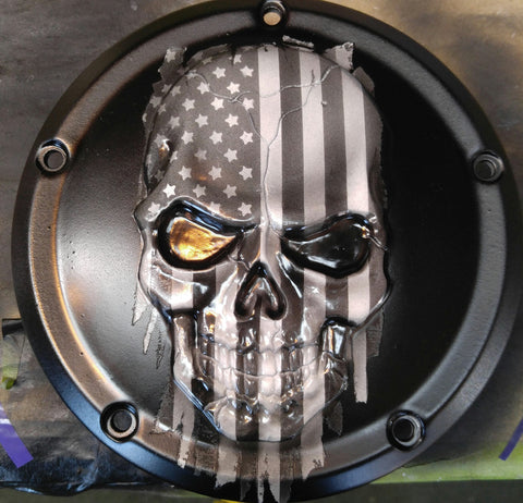 American flag skull black and white harley clutch cover
