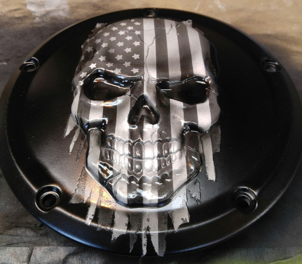 Harley Davidson American flag skull with Black and White theme and fla ...