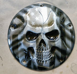 Stretching Skull with American flag Harley derby cover