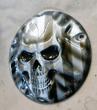 Stretching Skull with American flag Harley derby cover