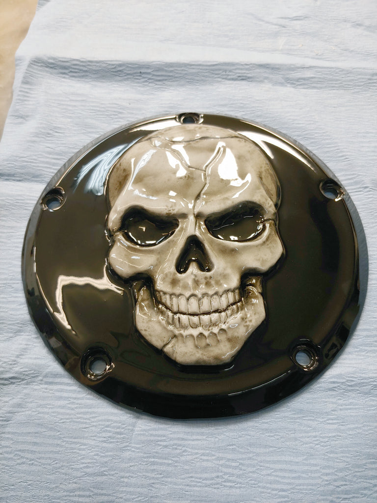 3D Skull Harley derby cover – Brock Black Customs