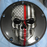 Thin red line american flag skull harley derby cover