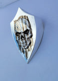 Chrome Harley horn 3D skull with tattered American flag