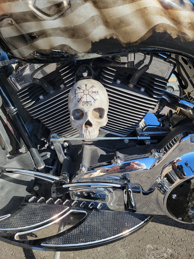 Horn cover with 3D Ancient skull theme – Brock Black Designs