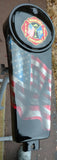 Harley Davidson 9/11 tribute on a worn and tattered American flag console
