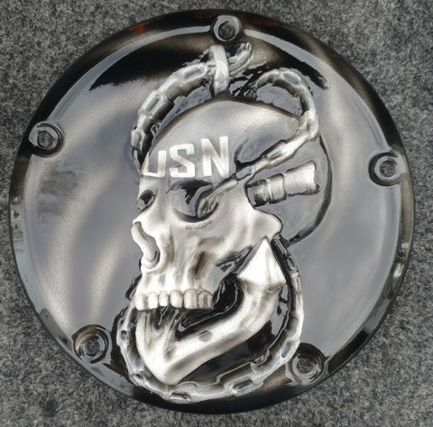 navy skull harley clutch cover