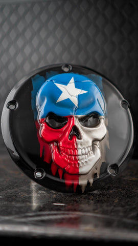 Texas Flagge glänzend schwarzer Hintergrund Harley Derby Cover