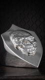 Chrome Harley horn 3D skull with tattered American flag