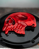 Harley Davidson Derby-Deckel und Zündschloss-Deckel mit verdrehtem roten Totenkopf