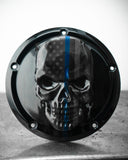 Points and Derby cover with Thin blue line ghosted American flag gloss black background