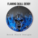 Harley Derby Cover Flames and skulls custom script
