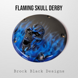Harley Derby Cover Flammen und Totenköpfe