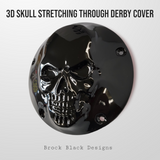 3D skull stretching through Harley derby cover