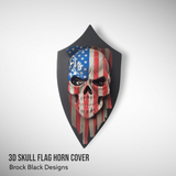 Custom Side-mounted horn 3D skull with tattered American flag