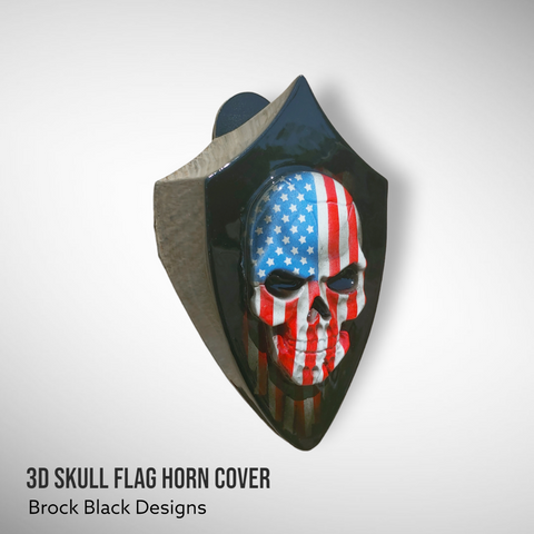 Side-mounted horn cover 3D skull with tattered American flag full color