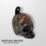 3D ancient skull with tattered American flag