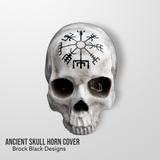 3D ancient skull with tattered American flag