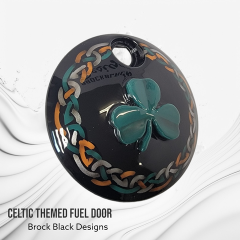 3D clover with Celtic design Harley fuel door