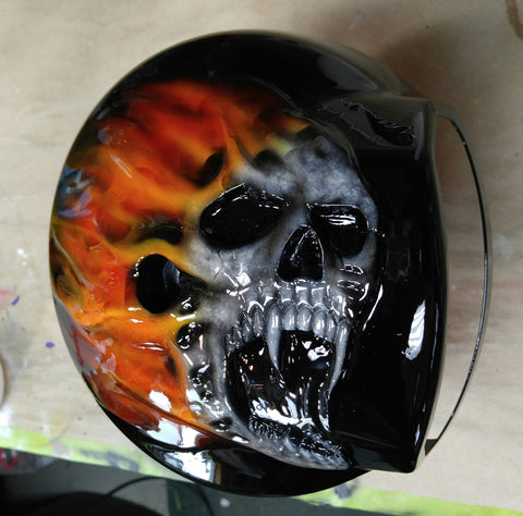 3D skull with realistic flames Harley airl cleaner